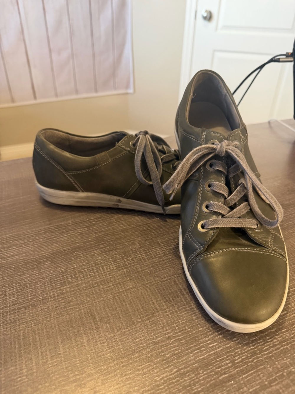 Josef Seibel Olive Green/Dark Gray Leather Lace-Up Sneakers Size 42